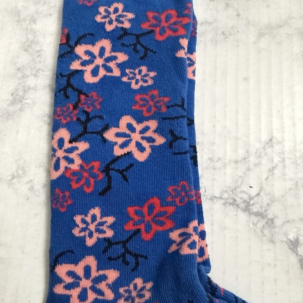 Duchamp London Mens Dress Socks Crew Linked Toe Floral Flowers Navy Blue OS